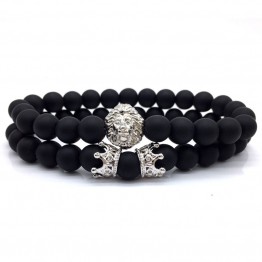 Charm Fashion Accessories 2pcs/set Crown Lion Bracelet Couple Stone Bead Jewelry 