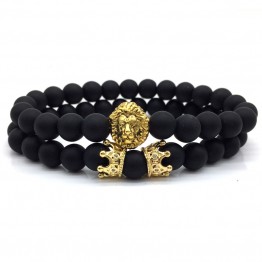 Charm Fashion Accessories 2pcs/set Crown Lion Bracelet Couple Stone Bead Jewelry 