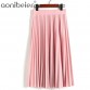 Aonibeier Fashion Women's High Waist Pleated Solid Color Length Elastic Skirt Promotions Lady Black Pink Party Casual Skirts