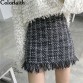    Mini Skirt Autumn  Vintage Straight Plaid  High Waist Woolen