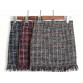Mini Skirt Autumn  Vintage Straight Plaid  High Waist Woolen32834905471