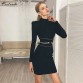  Party Sexy Bandage Dress Winter 2019 New  Green High Neck Women Long Sleeve 