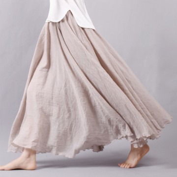 Sherhure 2018 Women Linen Cotton Long Skirts Elastic Waist Pleated Maxi Skirts Beach Boho Vintage Summer Skirts Faldas Saia32611370160
