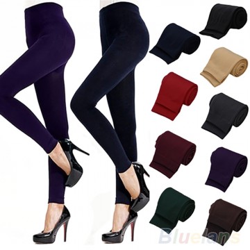 Solid Color Women&#39;s Stretch Thicken Leggings Warm Skinny Pants Footless32919093166