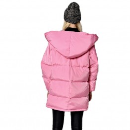 Winter Jackets Women 90% White Duck Down Parkas Loose Fit Plus Size Hooded Coats Medium Long Warm Casual Pink Snow Outwear