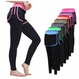 Women Elastic Tight Yoga Running Pants Quick Dry Fitness Gym Footstep Skirt Pants Workout Joggin Tight Sport Leggings Trousers  