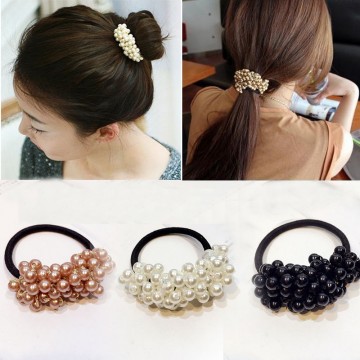 Pearls Beads Headbands Ponytail Holder Girls Scrunchies Vintage Elastic  Headdress32650661725